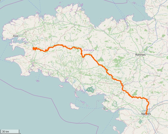 Carte du Canal de Nantes à Brest.