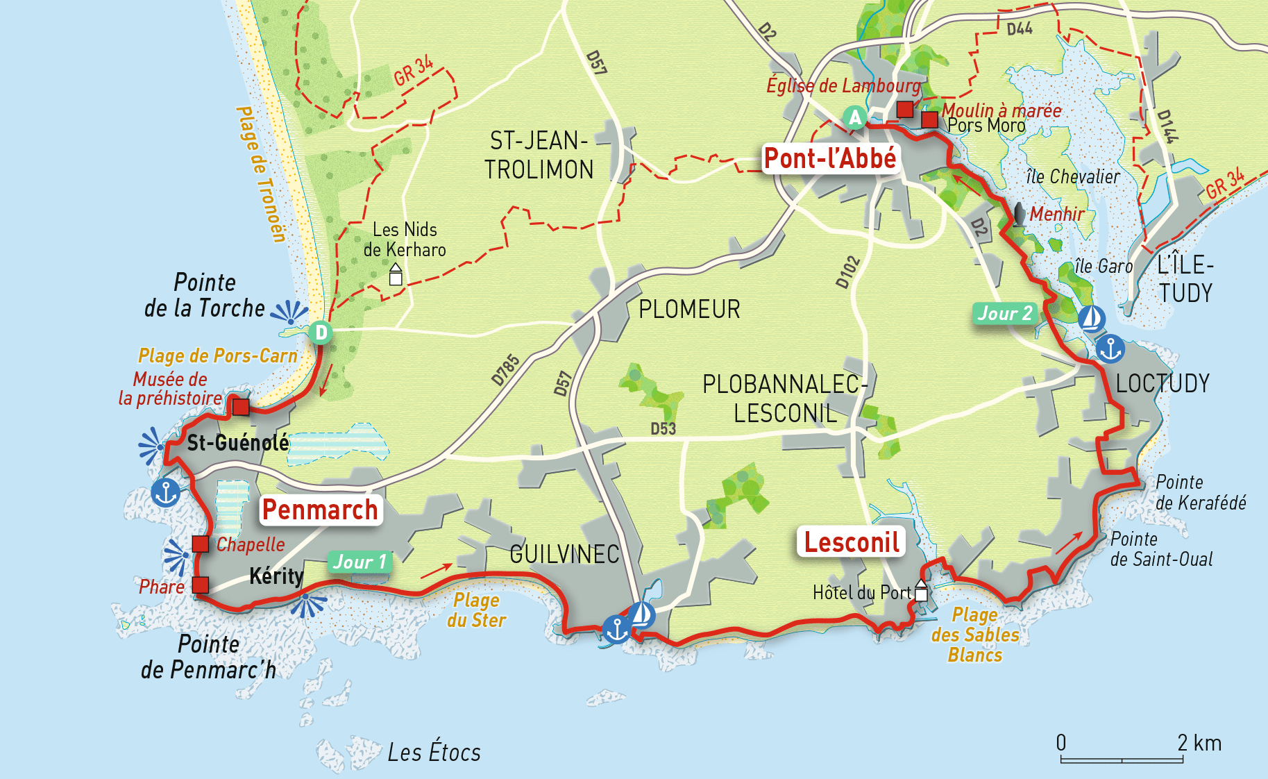 Carte IGN 0519, OT Topo-guide : La côte de Cornouaille (De la pointe du Raz aux Montagnes Noires)Bertrand de Brun - Afdec