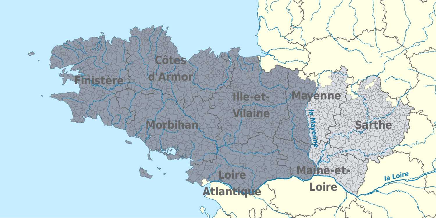 carte de production du cidre Breton selon l'IGP Cidre de Bretagne