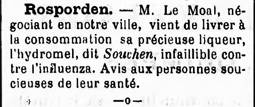 extrait de journal de l'Union agricole et Maritime datant du 15 novembre 1895 faisant mention du chouchen (souchen) pour la première fois