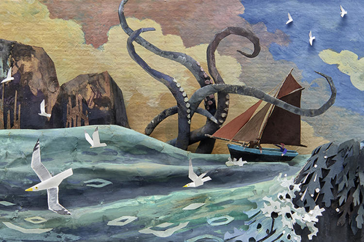 Pieuvre dans l'imaginaire breton Une pieuvre géante attaque un bateau de pêche.