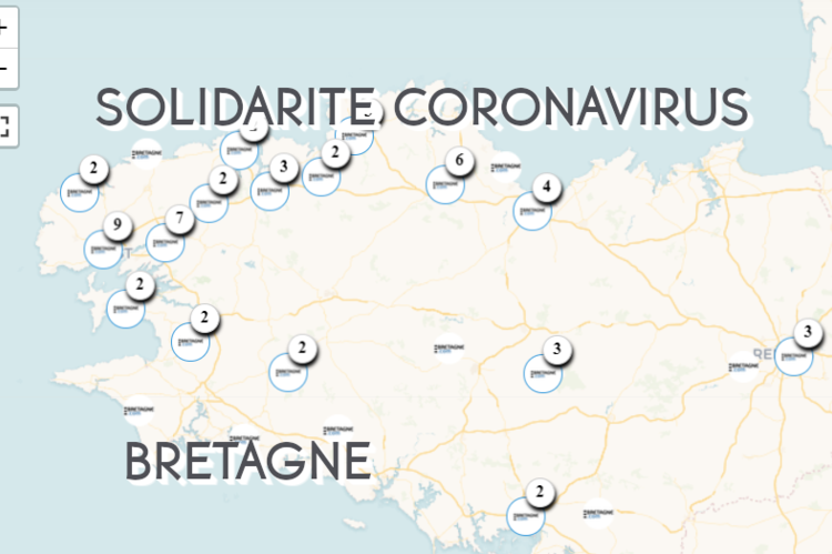 Carte interactive des contributeurs bretons pour faire face au coronavirus