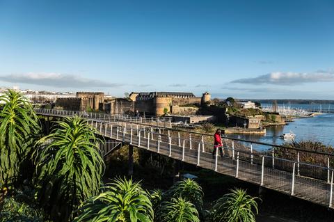 vu du château de Brest avec le port en arrière